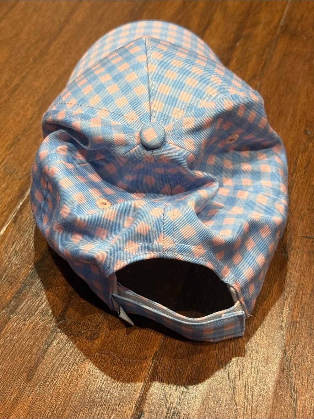Blue & Pink Gingham Smiley Face Baseball Cap - Picture 4 of 4